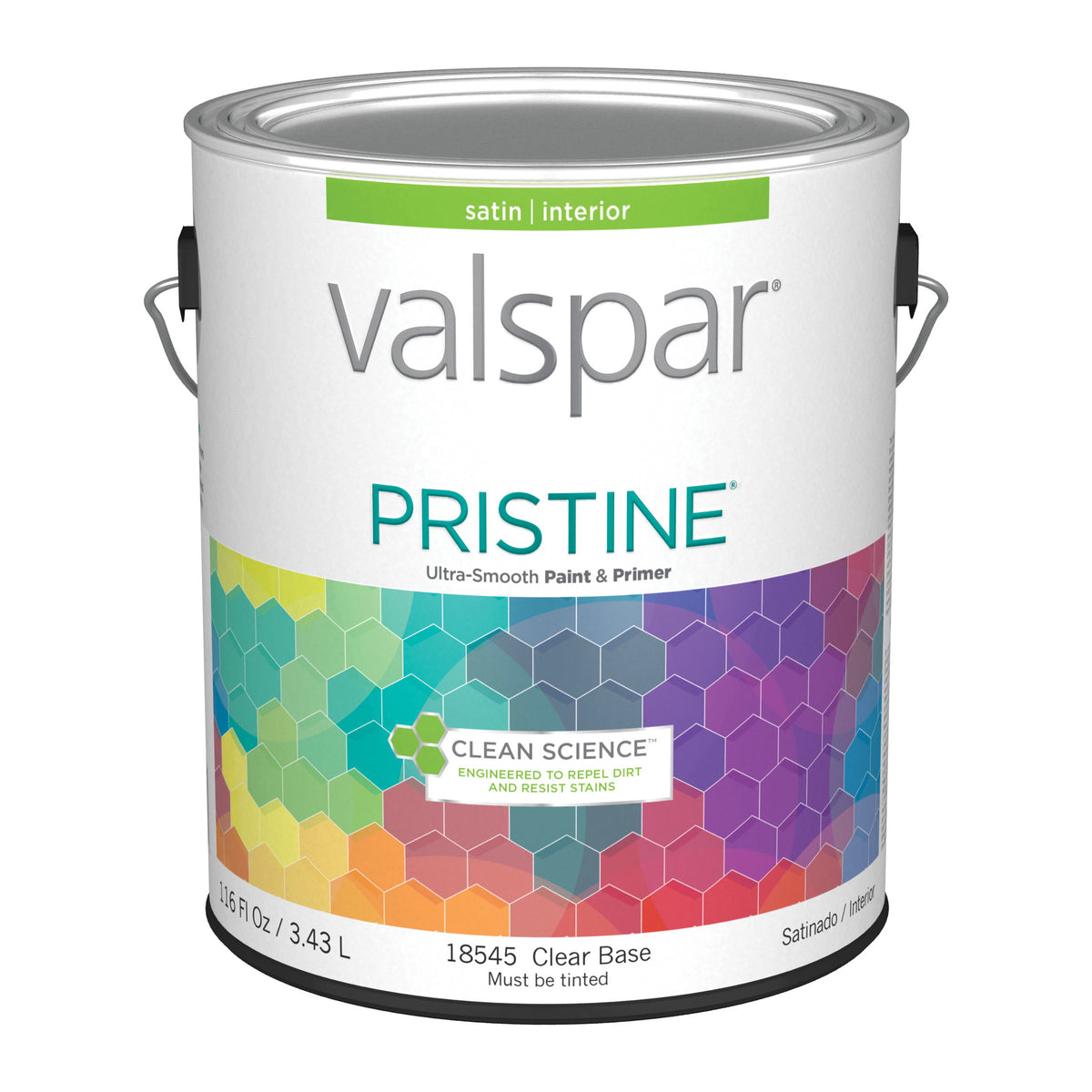 Valspar Pristine 18540 Series 027.0018545.005 Interior Paint, Satin, Clear, 1 qt, Can, Latex Base, Resists: Stain