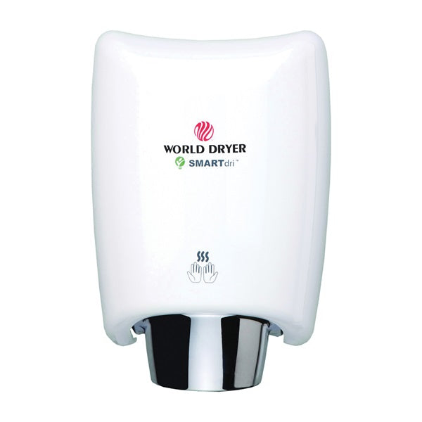 WORLD DRYER SMARTdri K-974A Hand Dryer, 110/120 V, 400 to 1200 W, 78 to 100 cfm Air, Aluminum, White