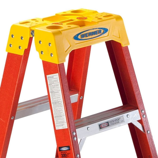 WERNER T6200 Series T6206 Twin Ladder, 6 ft H, Type IA Duty Rating, Fiberglass, 300 lb