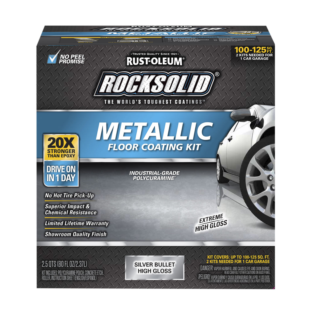 RUST-OLEUM ROCKSOLID 286893 Floor Coating Kit, High-Gloss, Silver, Particulate Solid, 70 oz