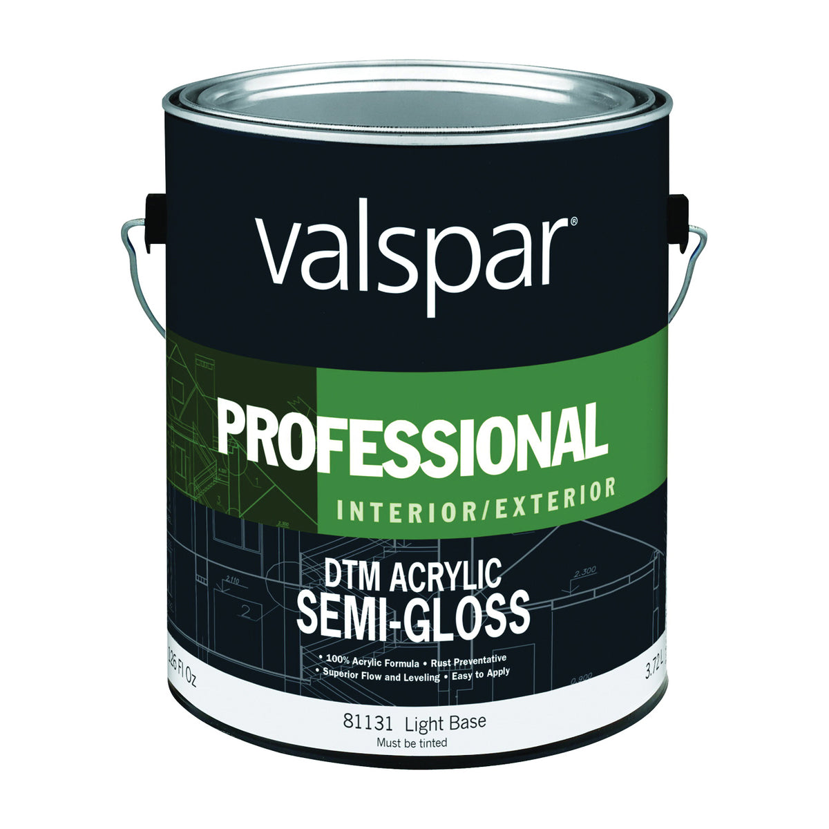 Valspar 045.0081131.007 DTM Acrylic Enamel Paint, Semi-Gloss Sheen, Light Base, 1 gal, Pail