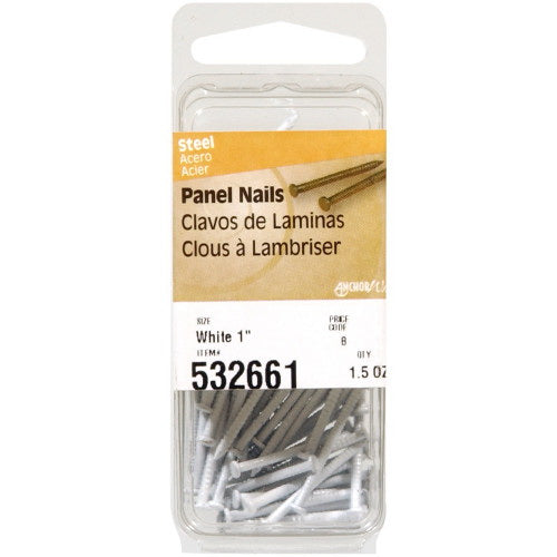 HILLMAN 532661 Panel Nail, 1 in L, Steel, Tempered, Flat Head, Ring Shank, White, 1.5 oz