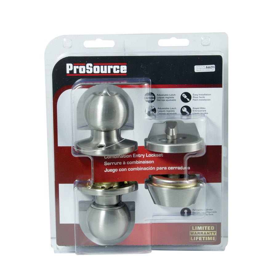 ProSource Deadbolt and Entry Lockset, 3 Grade, Saturn Handle, Keyed Alike Key, Stainless Steel, Satin Nickel