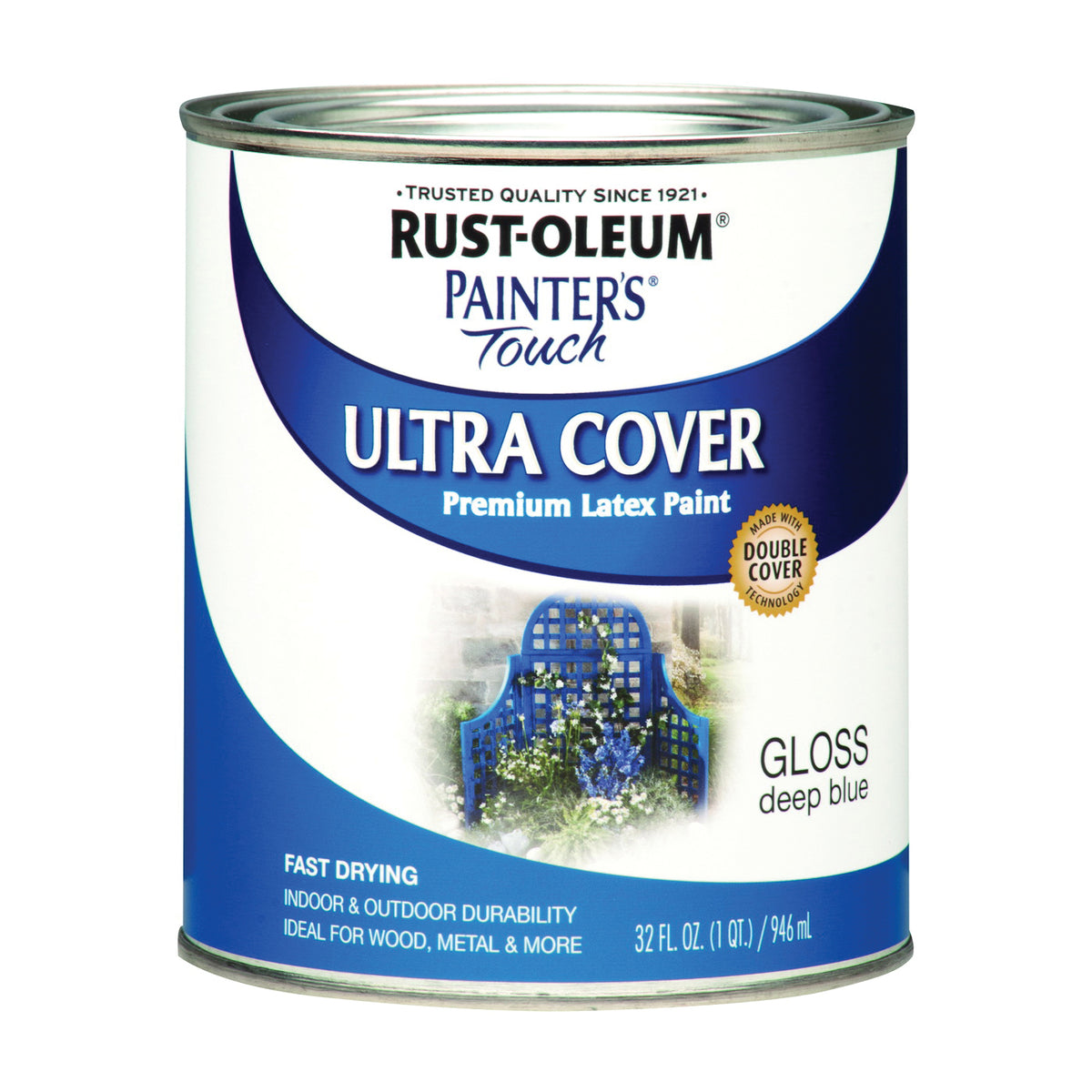 Painter&#39;s Touch Ultra Cover 224428T Interior Paint, Gloss, Deep Blue, 1 qt, Can, Resists: Chip, Fade, Water Base