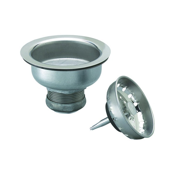 Plumb Pak PP5411 Basket Strainer with Fixed Post, Stainless Steel, For: 3-1/2 in Dia Opening Kitchen Sink