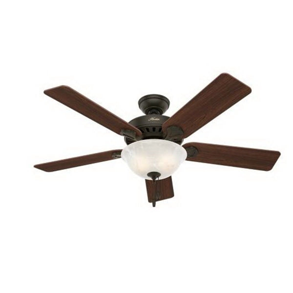 Hunter 53250/28724 Ceiling Fan, 5-Blade, Cherry/Oak Blade, 52 in Sweep, Fiberboard Blade, 3-Speed, With Lights: Yes