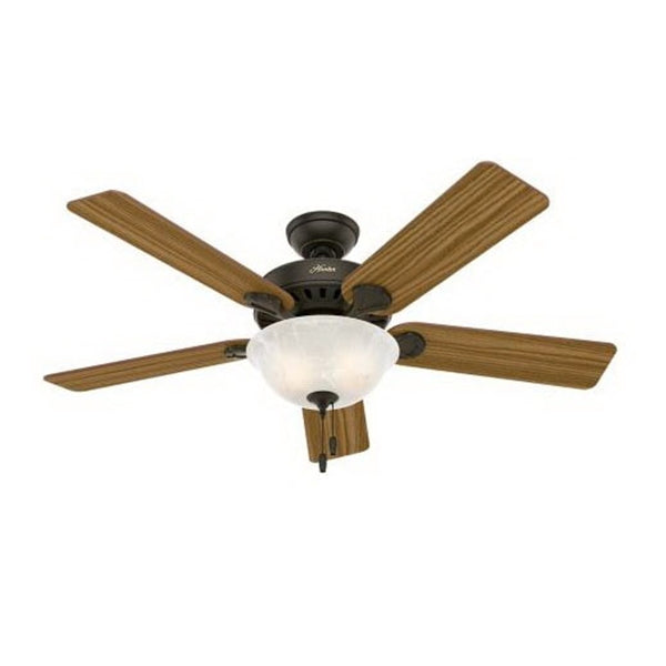Hunter 53250/28724 Ceiling Fan, 5-Blade, Cherry/Oak Blade, 52 in Sweep, Fiberboard Blade, 3-Speed, With Lights: Yes
