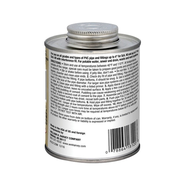 Harvey 018120-12 Solvent Cement, 16 oz Can, Liquid, Clear