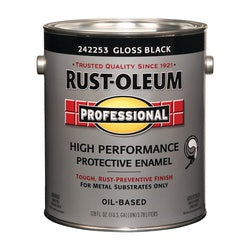 RUST-OLEUM 242253 Enamel Paint, Gloss, Black, 1 gal, Can, Oil Base, Application: Brush, Roller, Spray