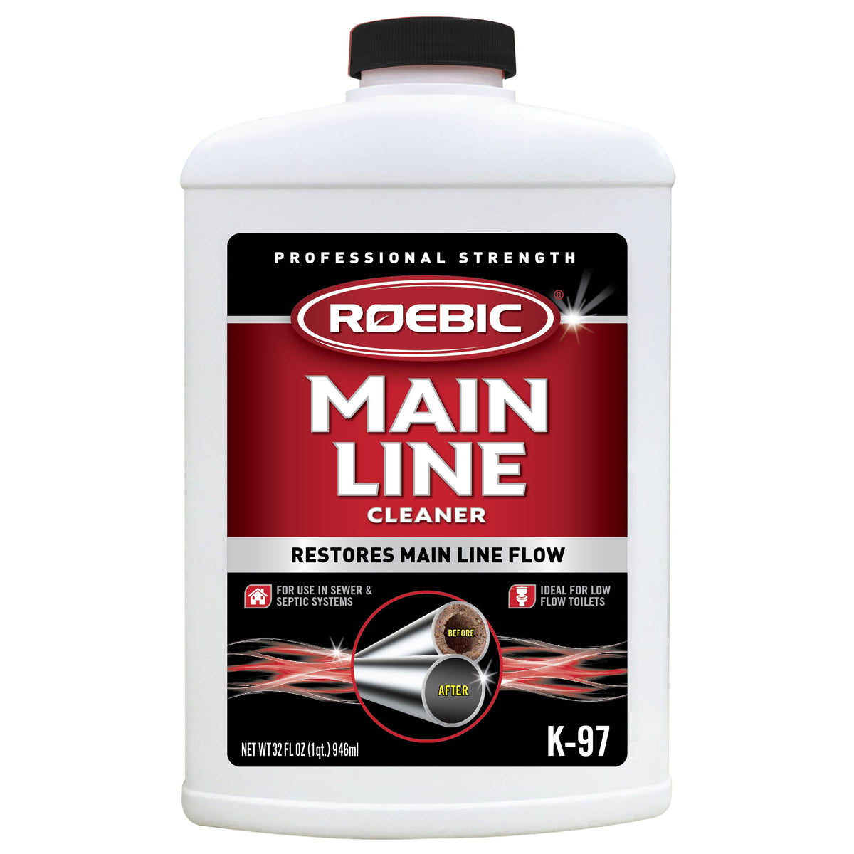 ROEBIC K-97 Main Line Cleaner, 1 qt, Liquid, Clear