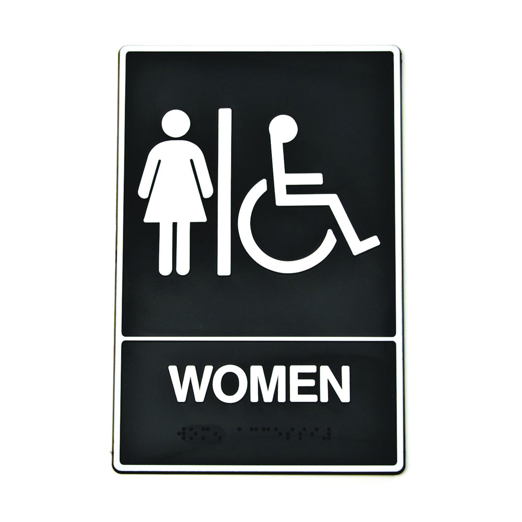 HY-KO DB-2 Graphic Sign, Rectangular, WOMEN, White Legend, Black Background, Plastic, 6 in W x 9 in H Dimensions
