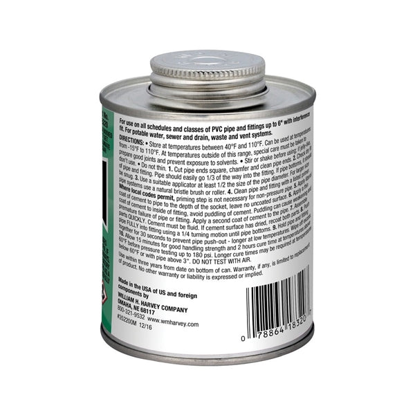 Harvey 018320-12 Solvent Cement, 16 oz Can, Liquid, Gray