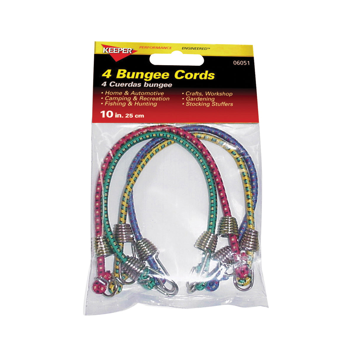 KEEPER 06051 Bungee Cord, 10 in L, Rubber, Hook End
