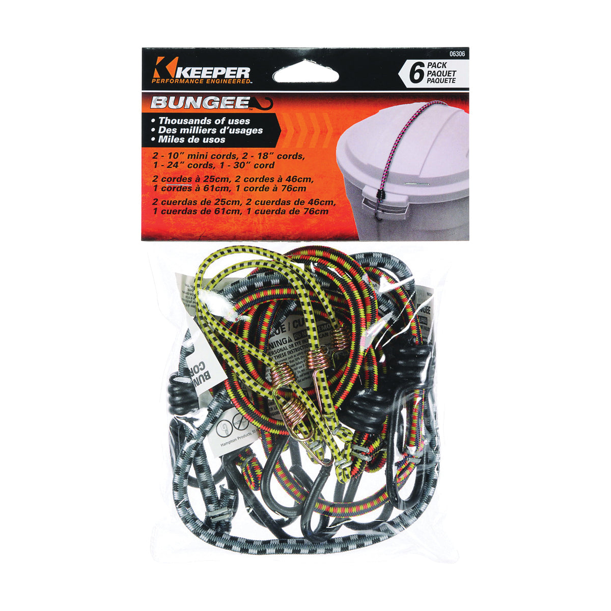 KEEPER 06306 Bungee Cord, Rubber, Hook End