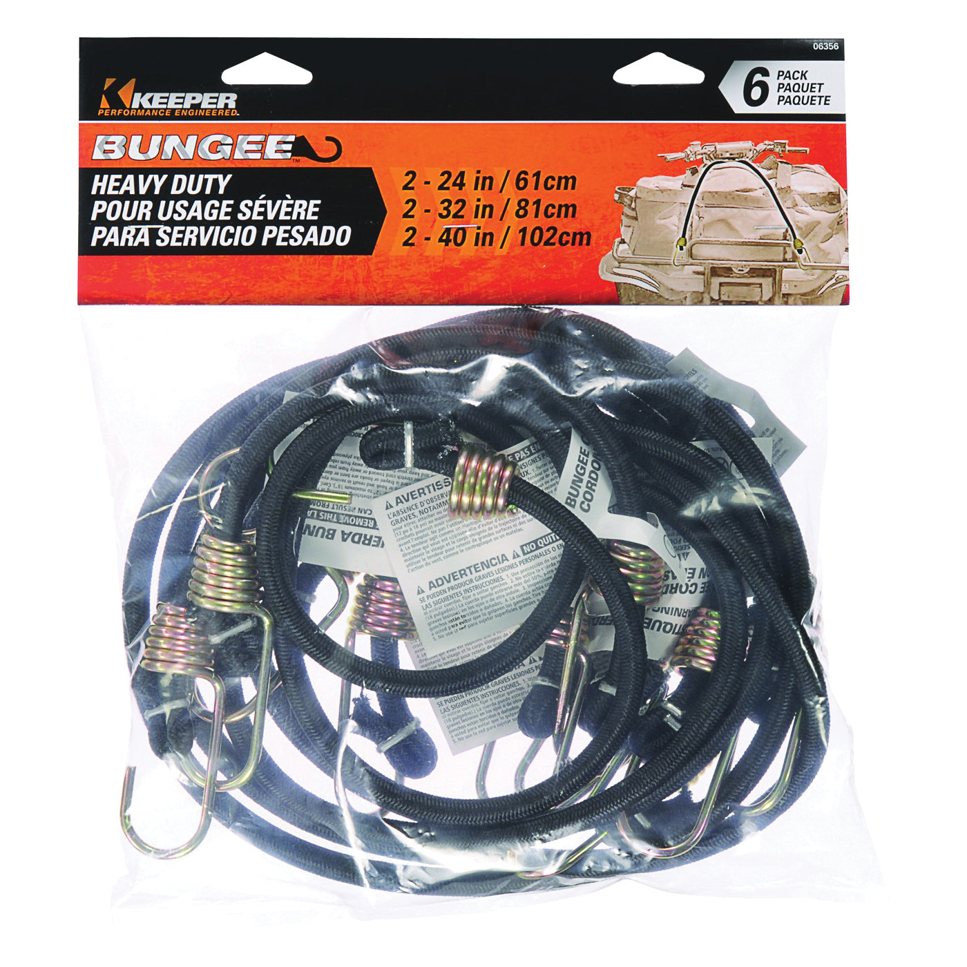 KEEPER 06356 Bungee Cord, Rubber, Hook End