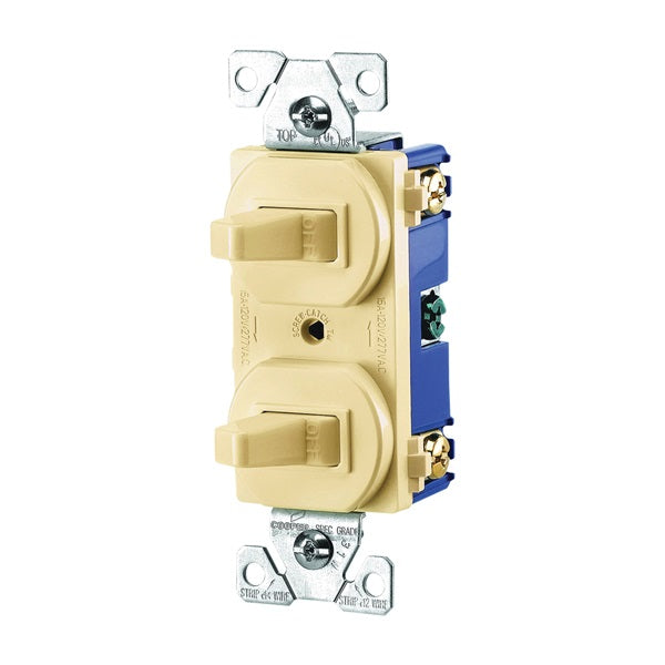 Eaton Wiring Devices 275V-BOX Combination Toggle Switch, 15 A, 120/277 V, Screw Terminal, Steel Housing Material