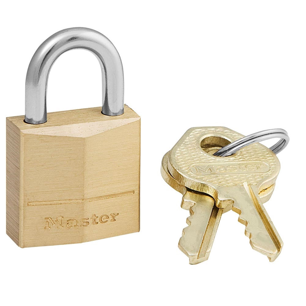 Master Lock 120D Padlock, Keyed Different Key, 5/32 in Dia Shackle, Steel Shackle, Solid Brass Body, 3/4 in W Body