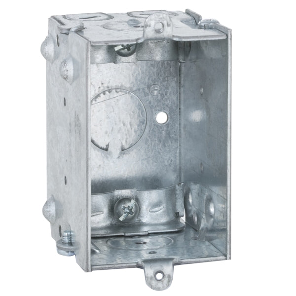 RACO 528 Switch Box, 1 -Gang, 1 -Outlet, 7 -Knockout, 1/2 in Knockout, Steel, Gray, Galvanized, Bracket Mounting