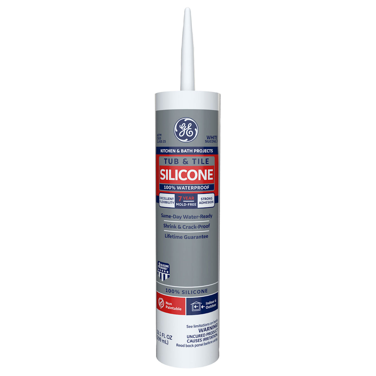 GE Silicone I GE712 Silicone Rubber Sealant, White, 24 hr Curing, -60 to 400 deg F, 10.1 oz Tube