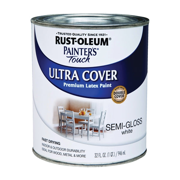 Painter&#39;s Touch Ultra Cover 1993502 Interior Paint, Semi-Gloss, White, 1 qt, Can, Resists: Chip, Fade, Water Base