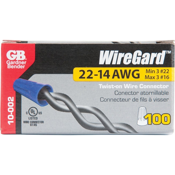 GB WireGard GB-2 10-002 Wire Connector, 22 to 16 AWG Wire, Steel Contact, Polypropylene Housing Material, Blue