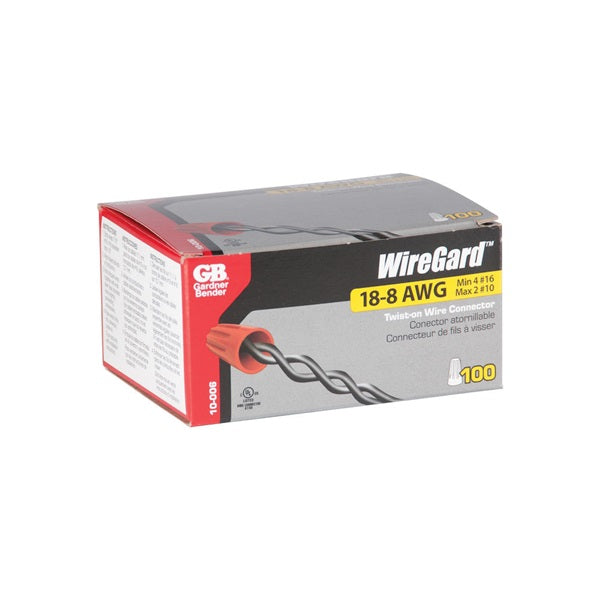 GB WireGard GB-6 10-006 Wire Connector, 18 to 10 AWG Wire, Steel Contact, Polypropylene Housing Material, Red