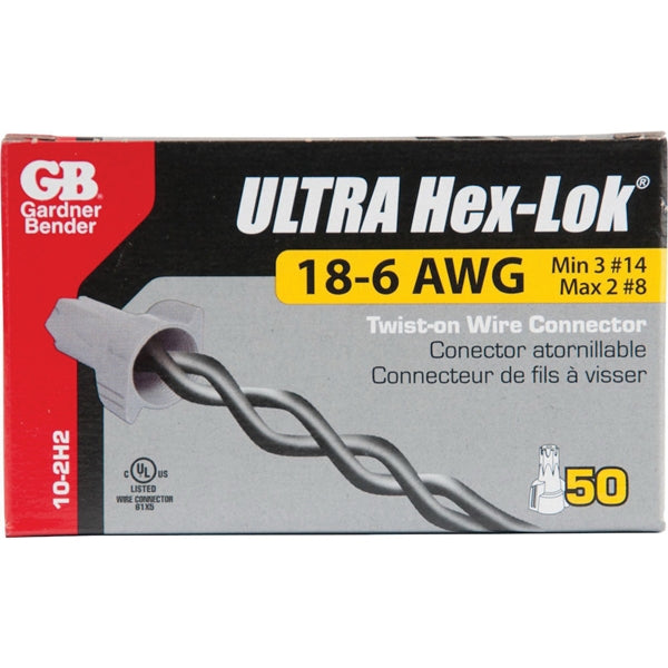 GB Hex-Lok 10-2H2 Wire Connector, 6 to 14 AWG Wire, Copper Contact, Thermoplastic Housing Material, Gray