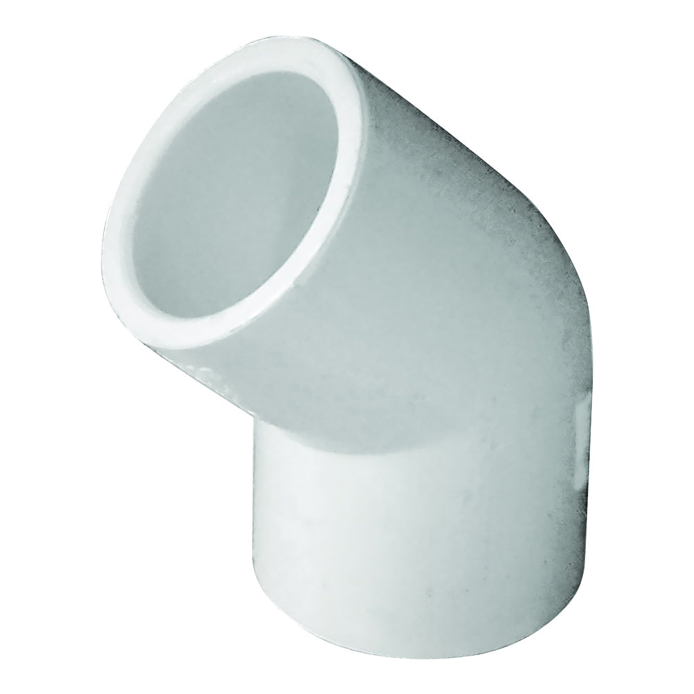 GENOVA 300 Series 30605 Pipe Elbow, 1/2 in, Slip, 45 deg Angle, PVC, White, SCH 40 Schedule