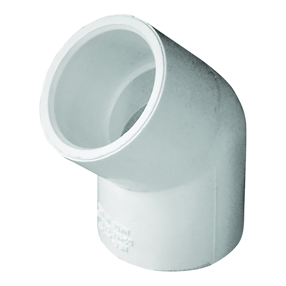 GENOVA 300 Series 30607 Pipe Elbow, 3/4 in, Slip, 45 deg Angle, PVC, White, SCH 40 Schedule