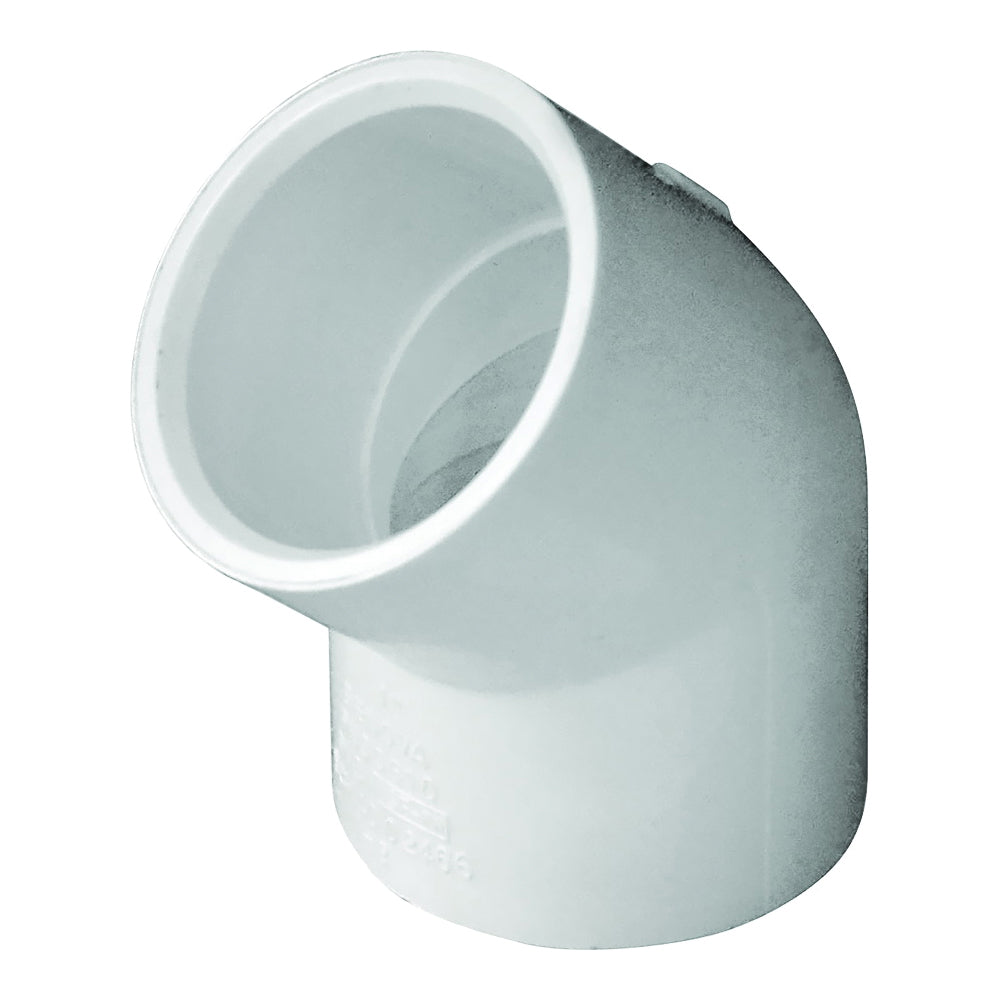 GENOVA 300 Series 30610 Pipe Elbow, 1 in, Slip, 45 deg Angle, PVC, White, SCH 40 Schedule