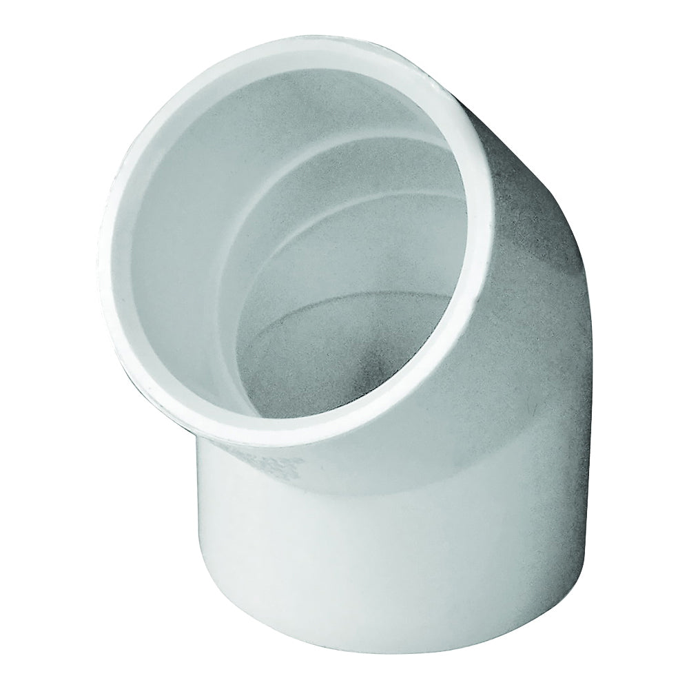 GENOVA 300 Series 30614 Pipe Elbow, 1-1/4 in, Slip, 45 deg Angle, PVC, White, SCH 40 Schedule