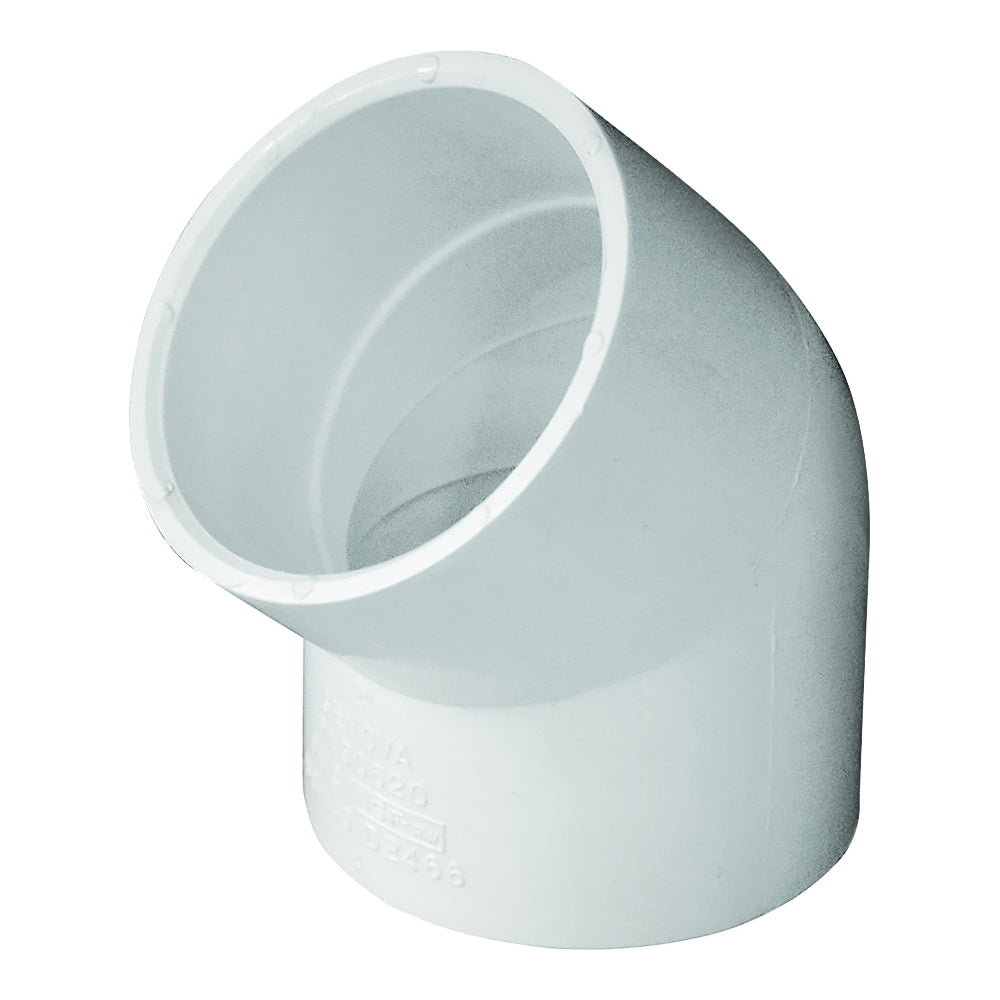 GENOVA 300 Series 30620 Pipe Elbow, 2 in, Slip, 45 deg Angle, PVC, White, SCH 40 Schedule