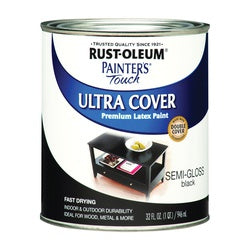 Painter&#39;s Touch Ultra Cover 1974502 Interior Paint, Semi-Gloss, Black, 1 qt, Can, Resists: Chip, Fade, Water Base