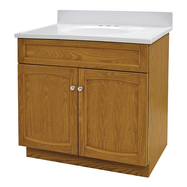 Foremost Heartland Series HEO3018 Bathroom Vanity Combo, Plywood, Oak, Free-Standing Installation, White Sink