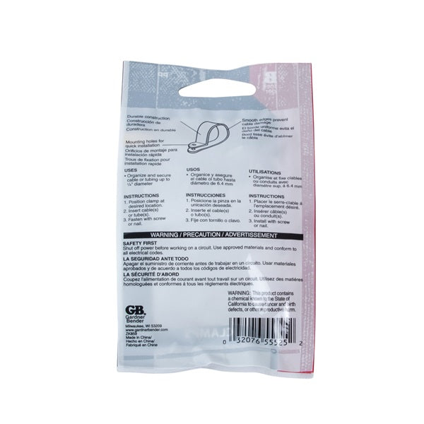 GB PPC-1525 Cable Clamp, 1/4 in Max Bundle Dia, Plastic, White