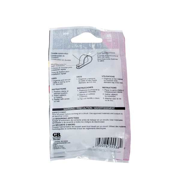 GB PPC-1538 Cable Clamp, 3/8 in Max Bundle Dia, Plastic, White