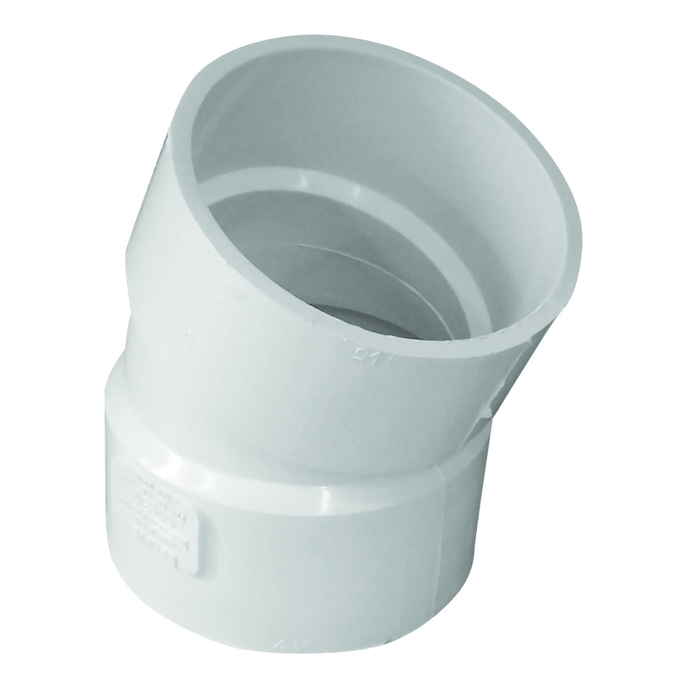 GENOVA 400 Series 40840 Pipe Elbow, 4 in, Hub, 22.5 deg Angle, PVC