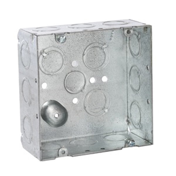 RACO 8257 Outlet Box, 1 -Gang, 12 -Knockout, Steel, Silver, Galvanized, FM Bracket Mounting