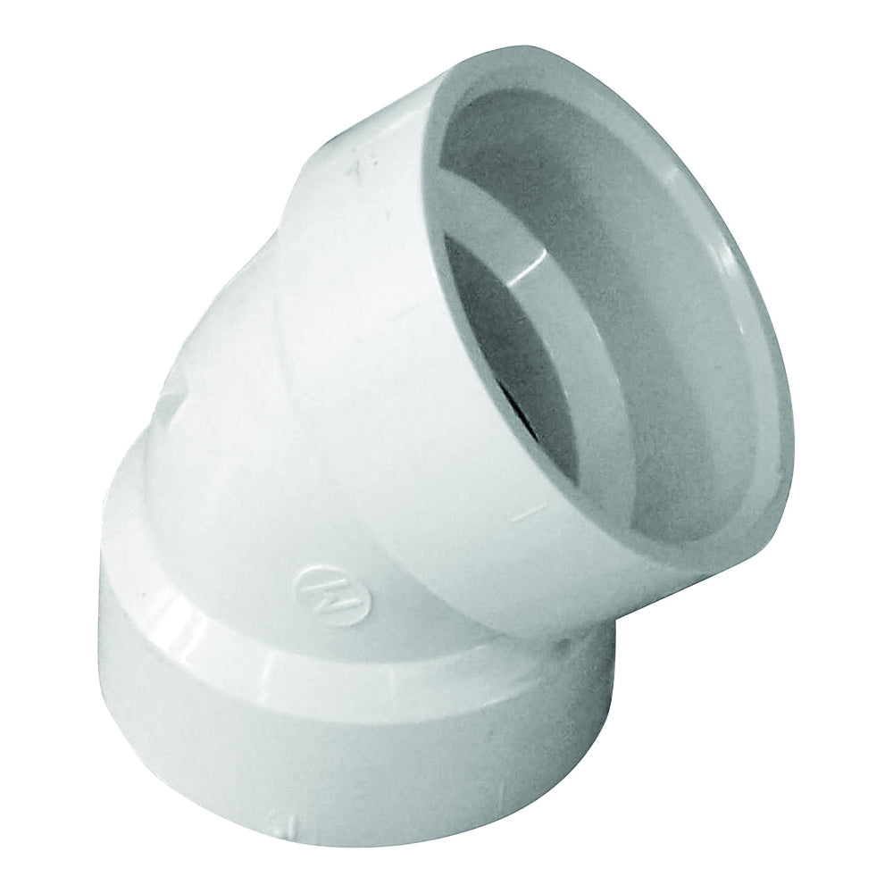 GENOVA 700 Series 70615 Drain Pipe Elbow, 1-1/2 in, Hub, 45 deg Angle, PVC, SCH 40 Schedule