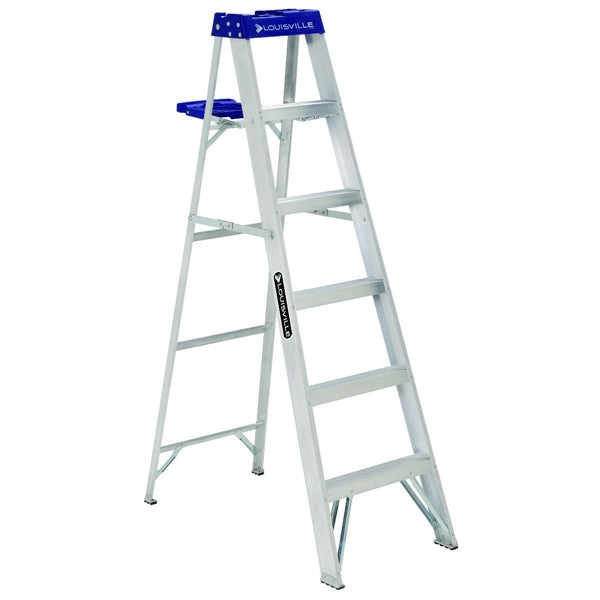 Louisville AS2106 Step Ladder, 6 ft H, Type I Duty Rating, Aluminum, 250 lb