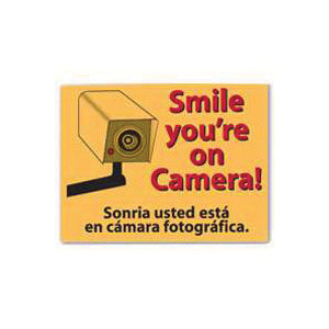 Centurion SIGN SMILE Shoplifting Sign, Rectangular, Smile you're On Camera!, Red Legend, Yellow Background, Plastic