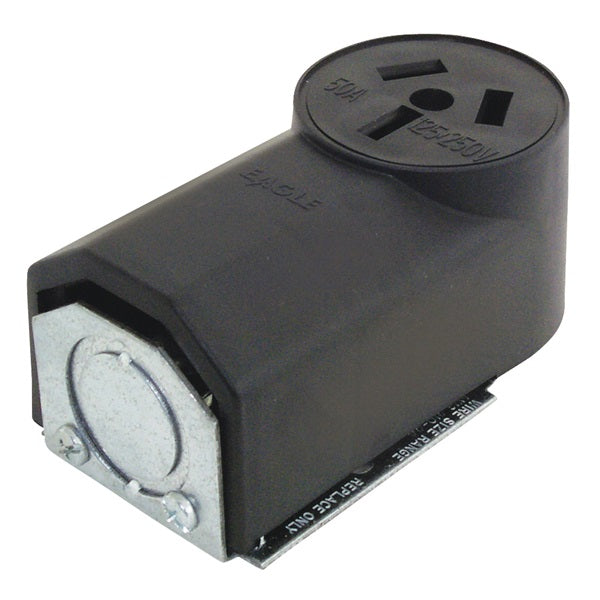 Eaton Cooper Wiring 112 Power Receptacle, 3 -Pole, 125/250 V, 50 A, NEMA: NEMA 10-50R, Black