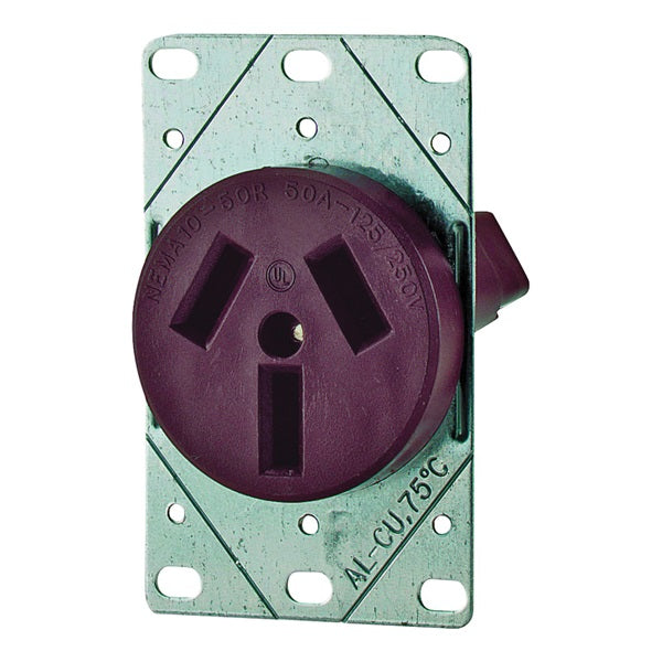Eaton Cooper Wiring 32B-BOX Power Receptacle, 3 -Pole, 125/250 V, 50 A, NEMA: NEMA 10-50R, Brown