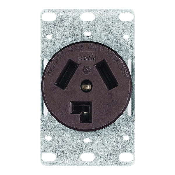 Eaton Cooper Wiring 38B-BOX Power Receptacle, 3 -Pole, 125/250 V, 30 A, NEMA: NEMA 10-30R, Brown