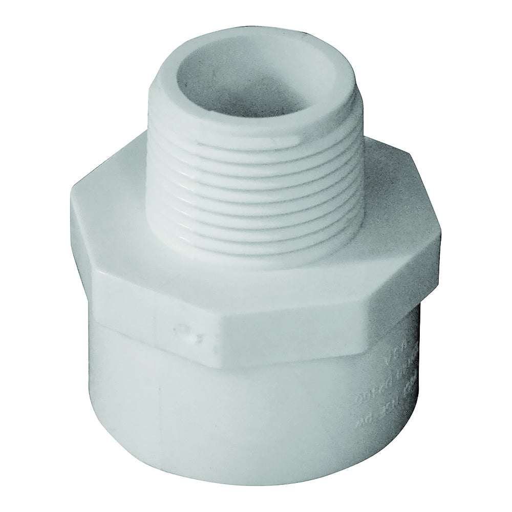 GENOVA 300 Series 30477 Reducing Pipe Adapter, 1 x 3/4 in, Slip x MIP, PVC, White, SCH 40 Schedule
