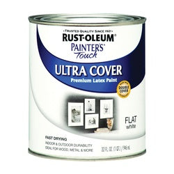 Painter&#39;s Touch Ultra Cover 1990502 Interior Paint, Flat, White, 1 qt, Can, Resists: Chip, Fade, Water Base