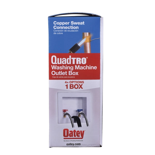 Oatey Quadtro 38529 Washing Machine Outlet Box, 1/2 in Sweat Connection, Brass/Polystyrene