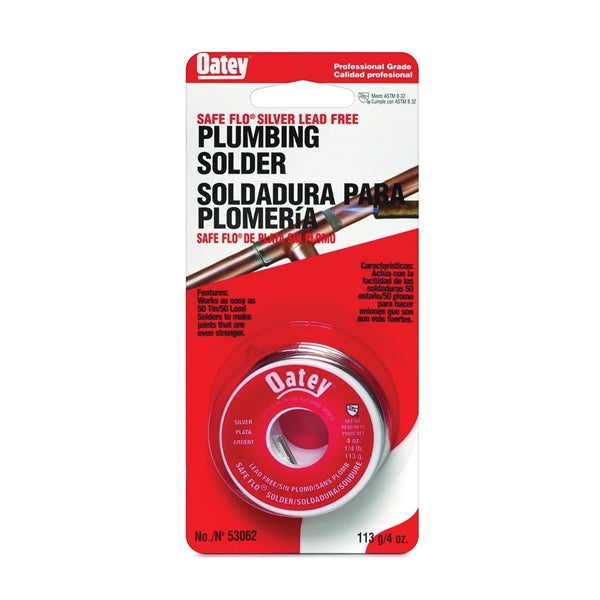 Oatey Safe-Flo 53062 Wire Solder, 1/4 lb Carded, Solid, Gray/Silver, 415 to 455 deg F Melting Point