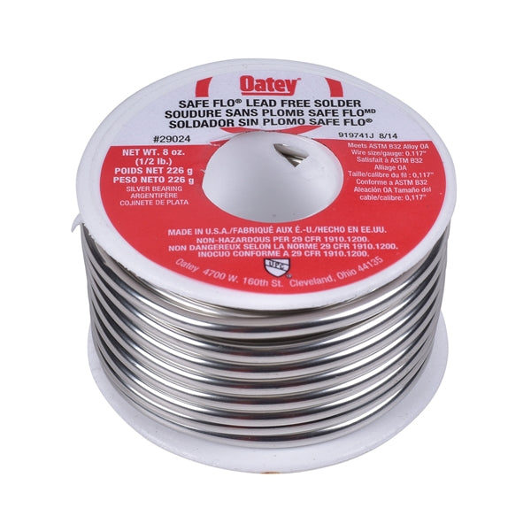 Oatey Safe-Flo 29024 Wire Solder, 1/2 lb, Solid, Silver, 415 to 455 deg F Melting Point