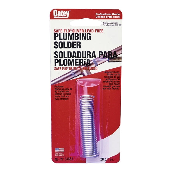 Oatey Safe-Flo 53061 Wire Solder, 1 oz Carded, Solid, Gray/Silver, 415 to 455 deg F Melting Point
